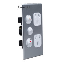 Slimline Double Powerpoint Vertical Cover with Extra Switch - Aluminium